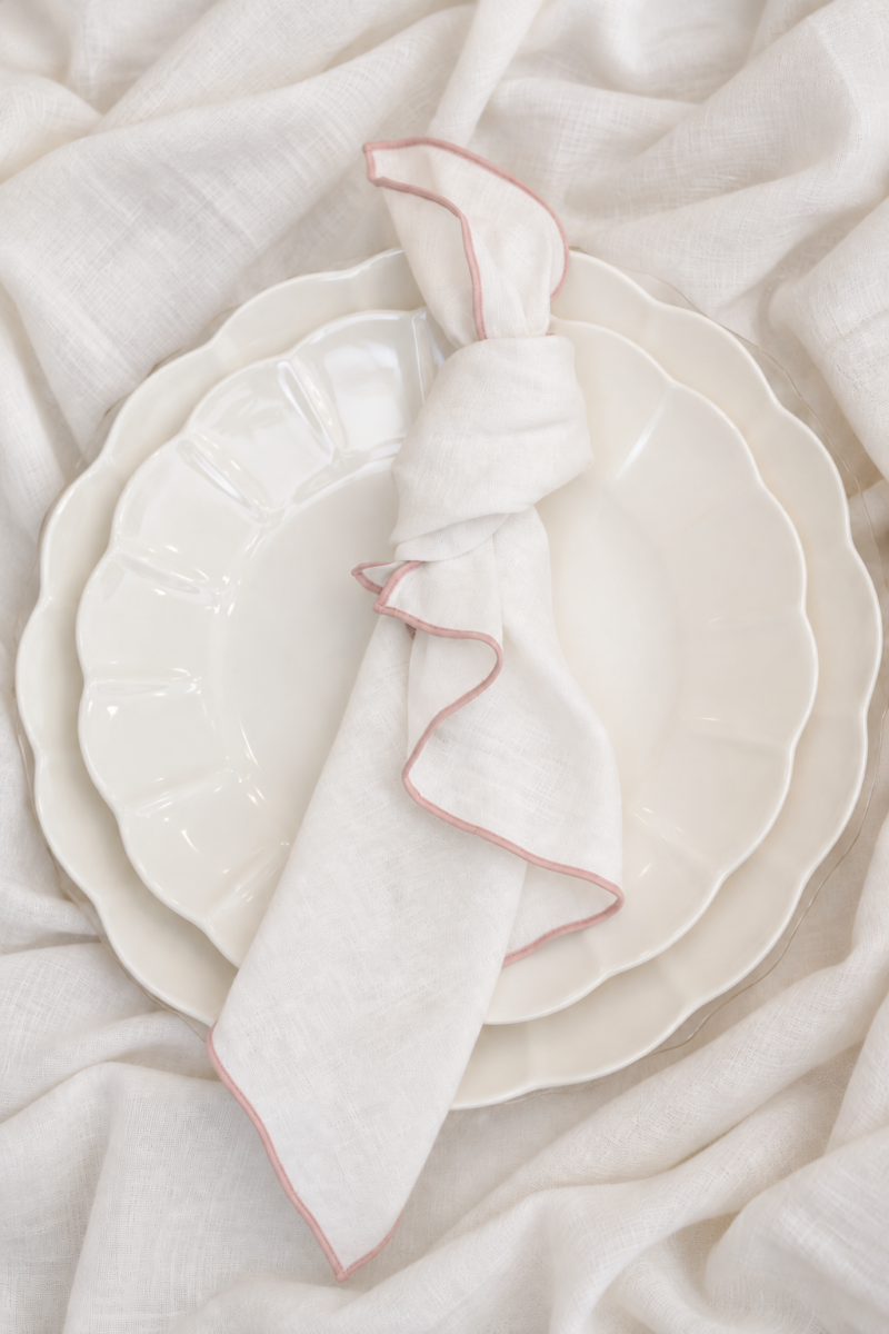 French Linen Napkin - Soft Blush Edge